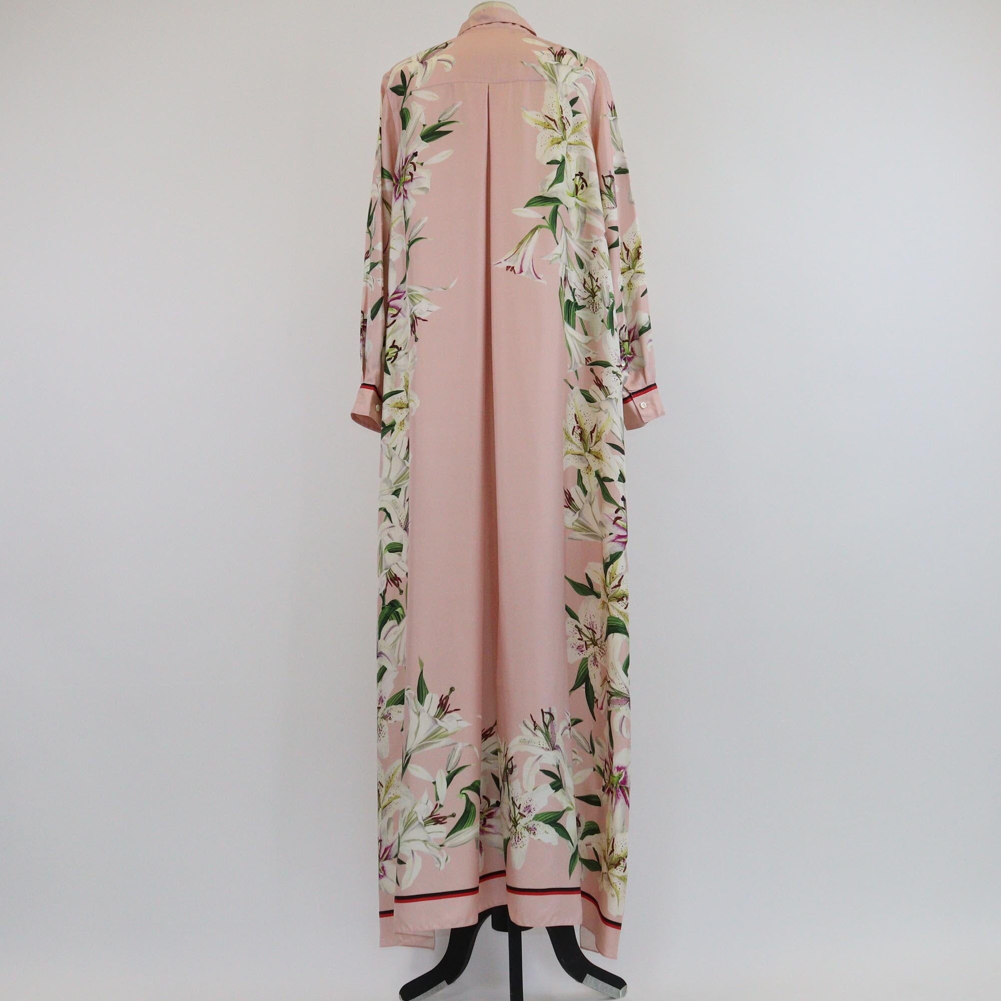 Dolce & Gabbana Pink Lily Printed Long Sleeve Tunic Maxi Dress Womens Dolce & Gabbana 