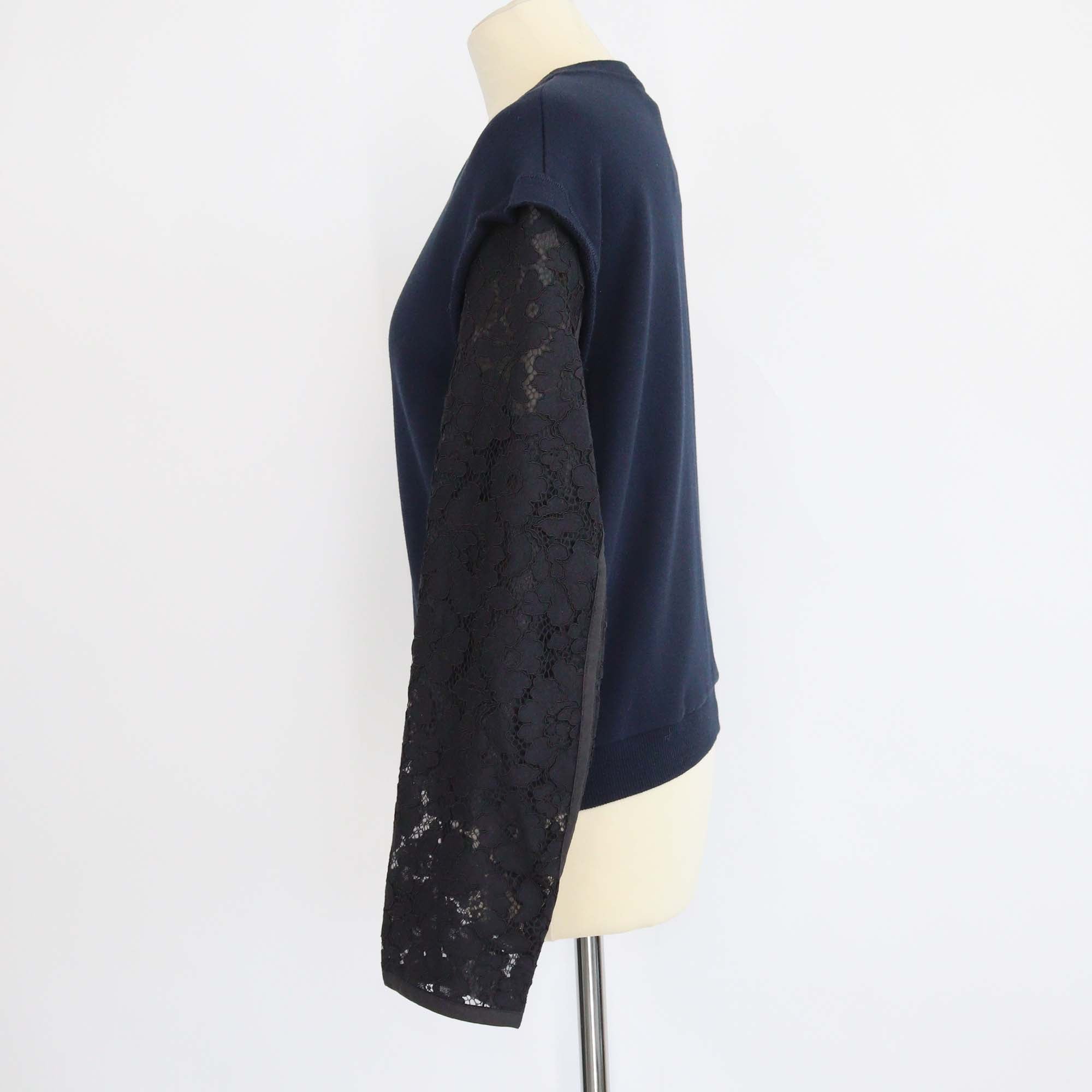 3.1 Phillip Lim Navy Blue/Black Cotton Floral Lace Sleeves Sweatshirt