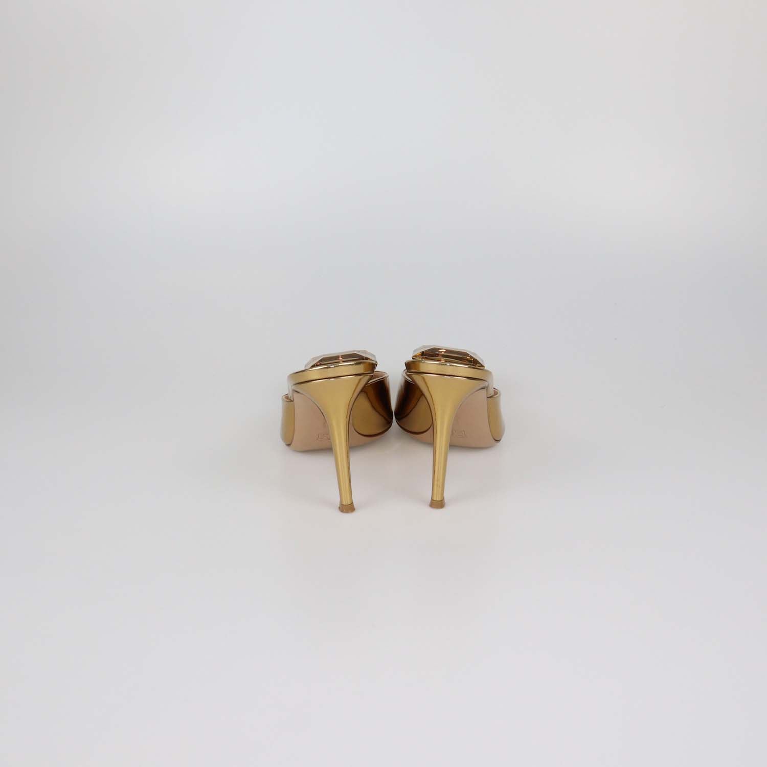 Gianvito Rossi Gold Leather Crystal Jaipur Mules