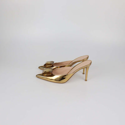 Gianvito Rossi Gold Leather Crystal Jaipur Mules