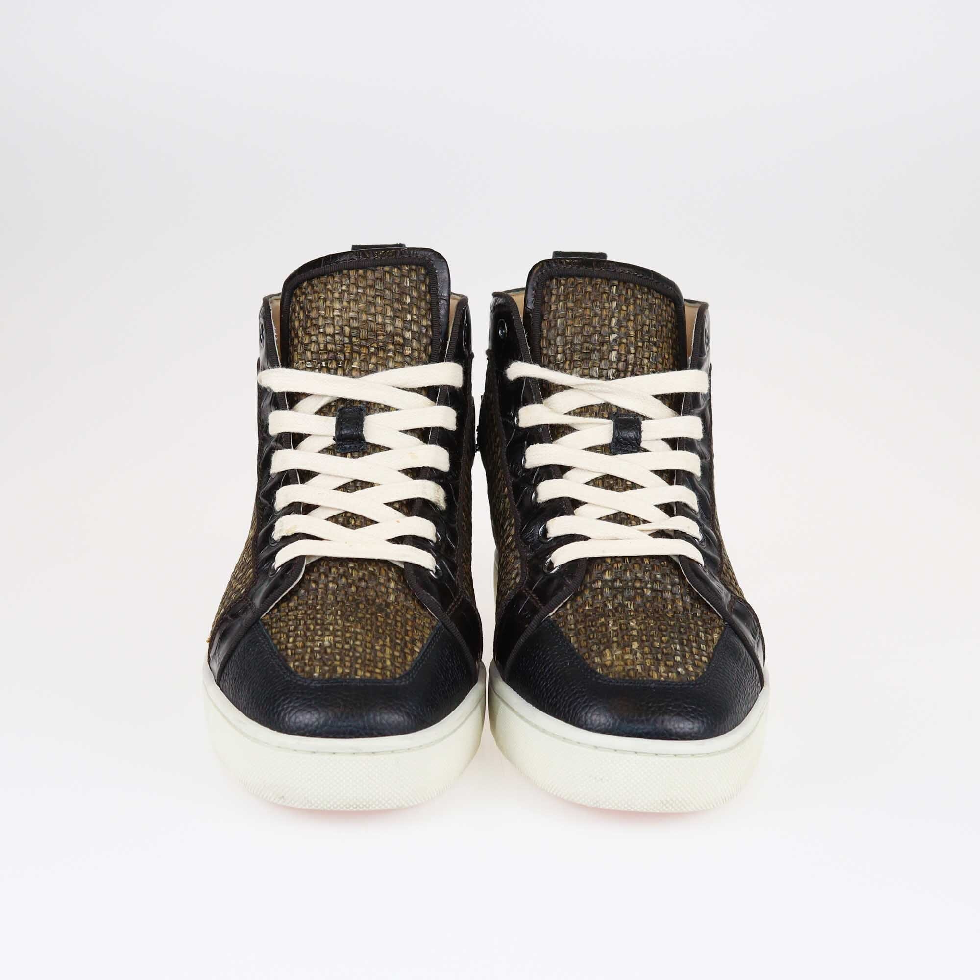 Christian Louboutin Black/Brown Raffia Rantus High Top Sneakers Shoes Christian Louboutin 