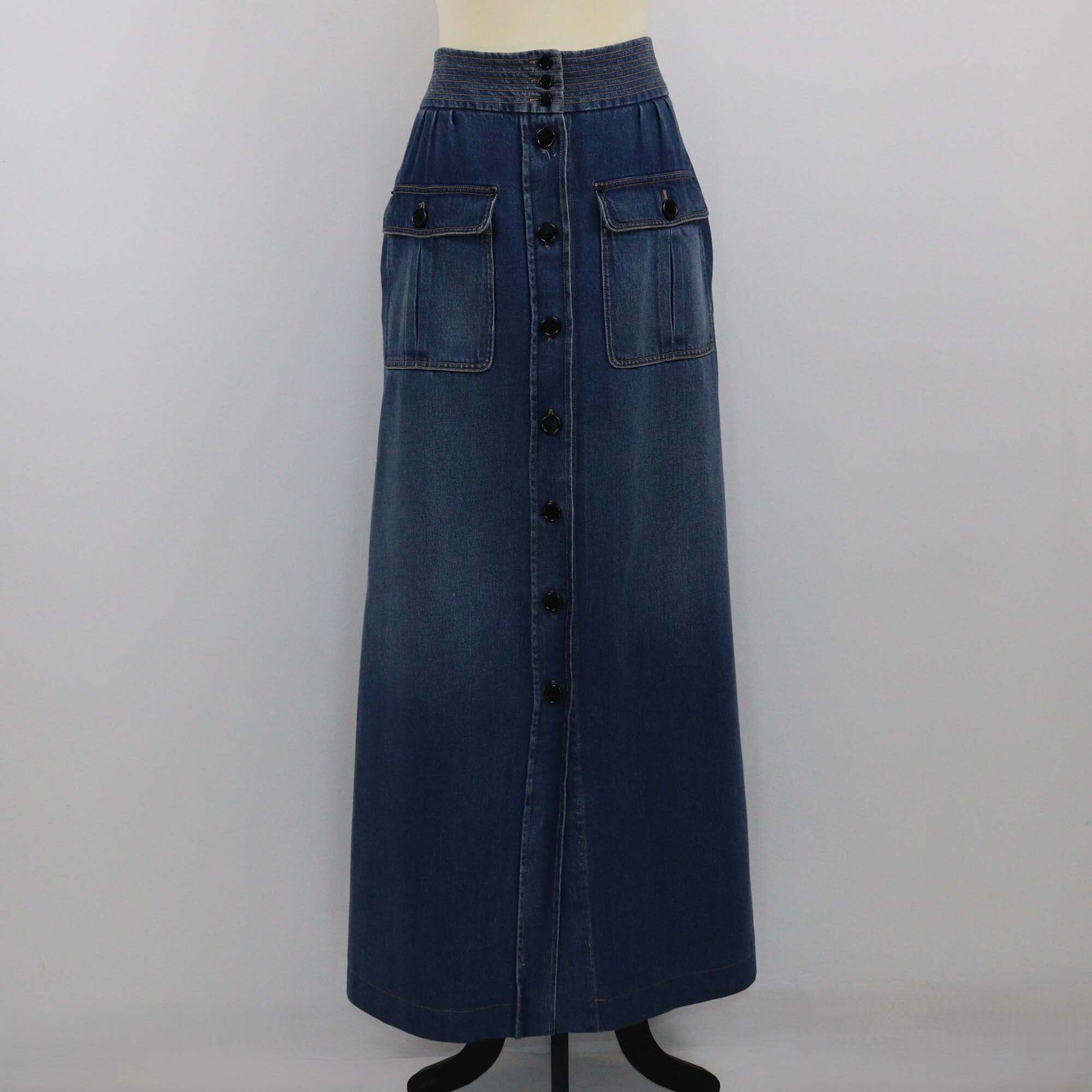 Chloe Indigo Denim Button Front Flared Maxi Skirt Womens Chloe 