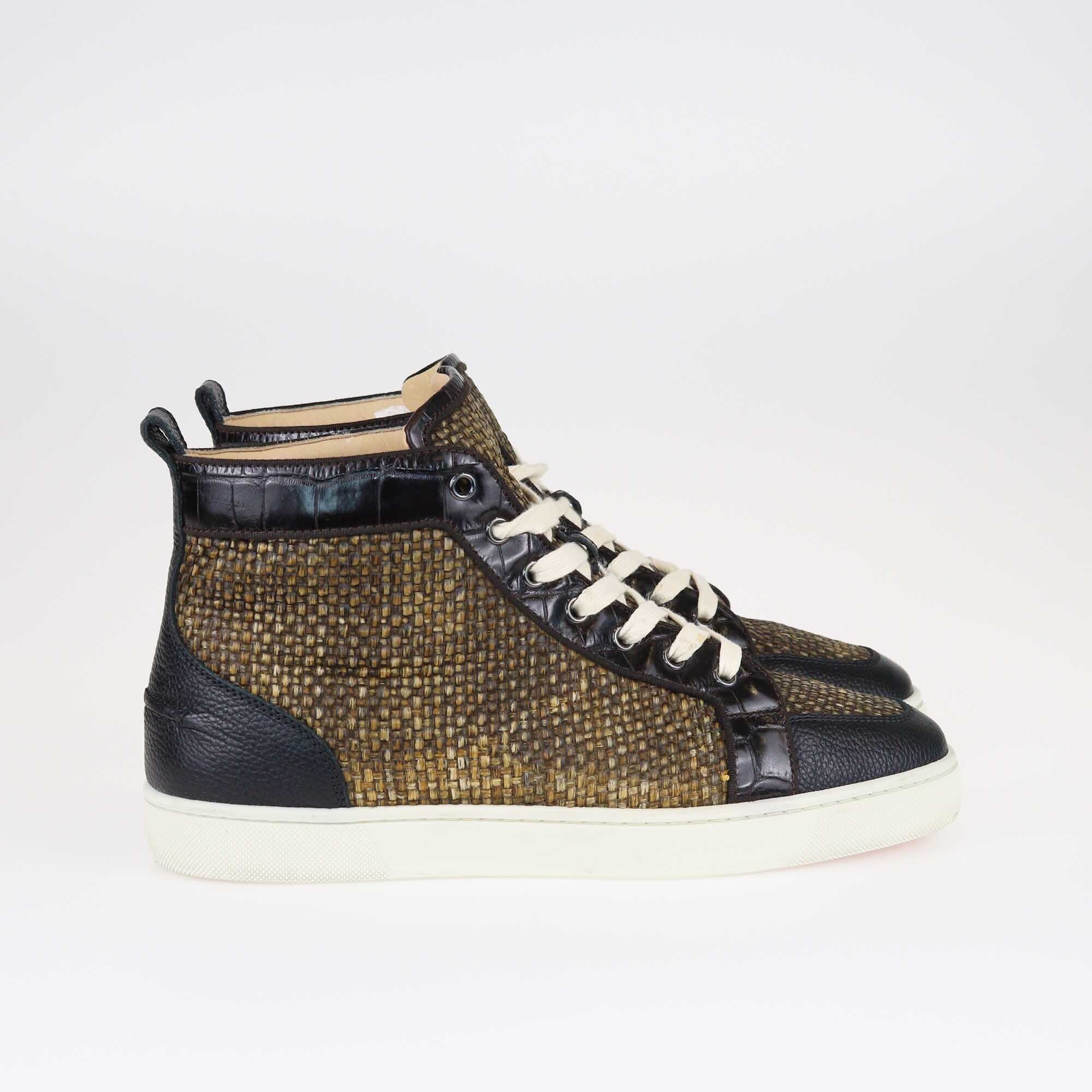 Christian Louboutin Black/Brown Raffia Rantus High Top Sneakers Shoes Christian Louboutin 