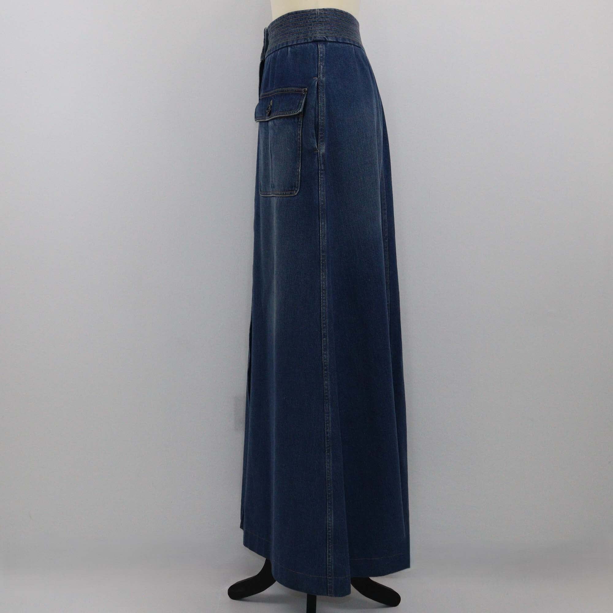 Chloe Indigo Denim Button Front Flared Maxi Skirt Womens Chloe 