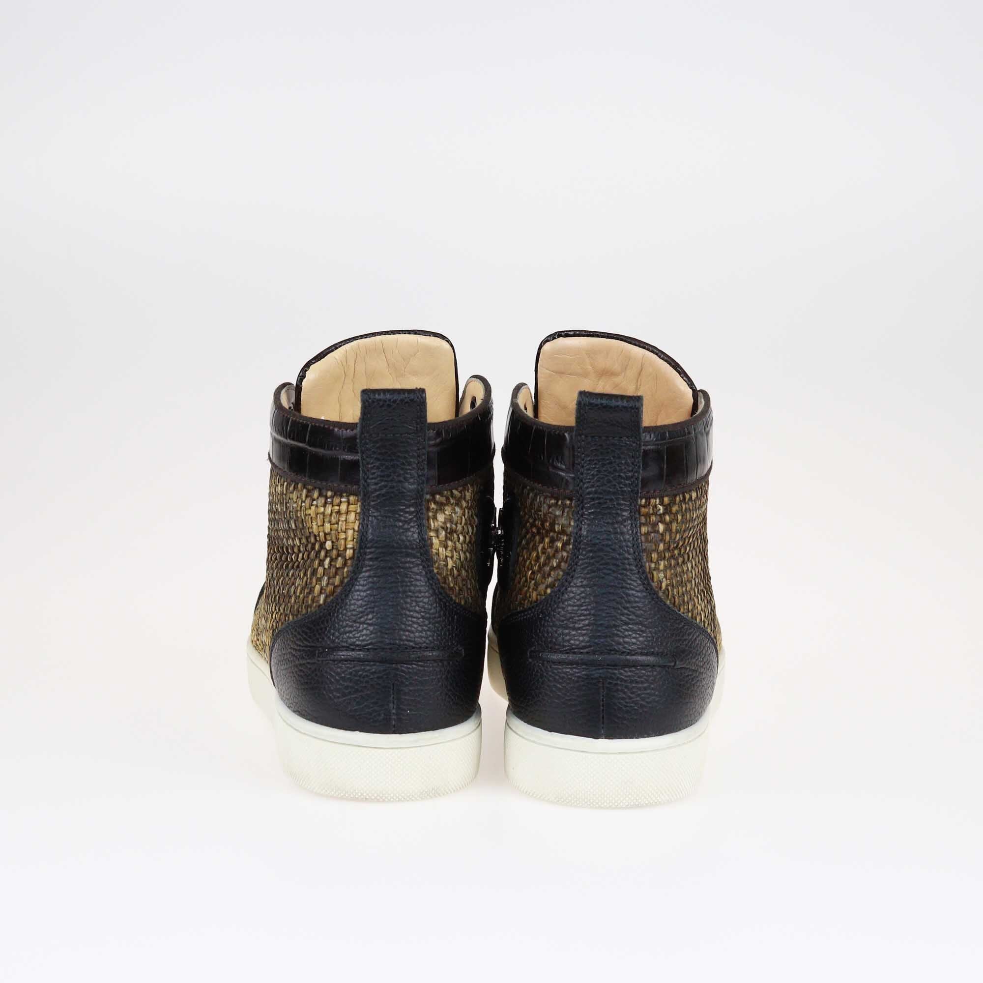 Christian Louboutin Black/Brown Raffia Rantus High Top Sneakers Shoes Christian Louboutin 