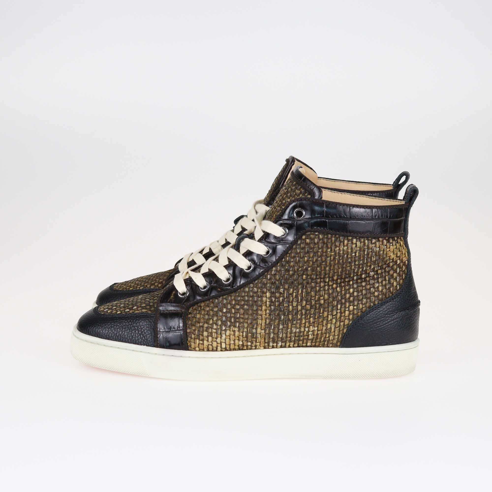 Christian Louboutin Black/Brown Raffia Rantus High Top Sneakers Shoes Christian Louboutin 