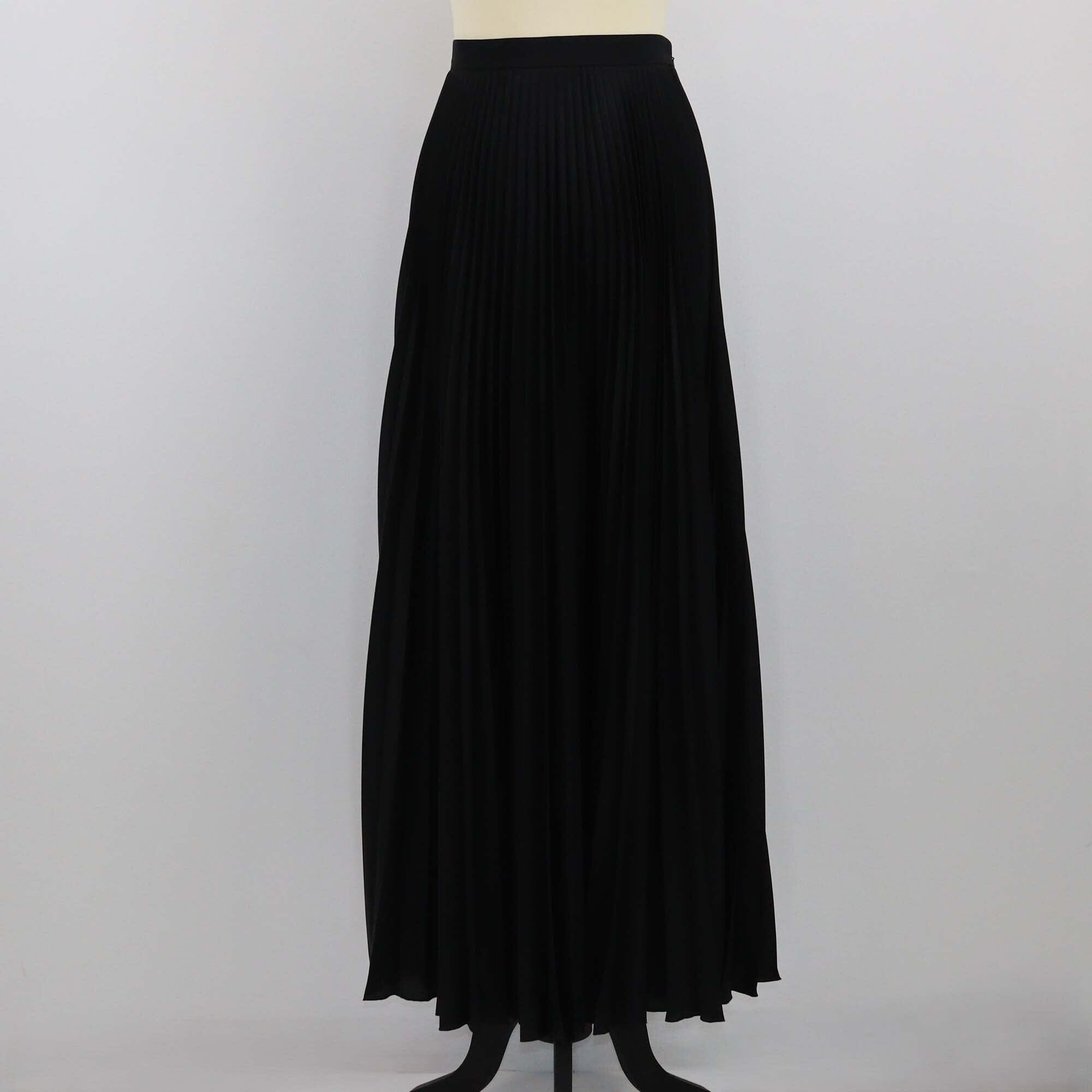 Prada Black Pleated Crepe De Chine Maxi Skirt