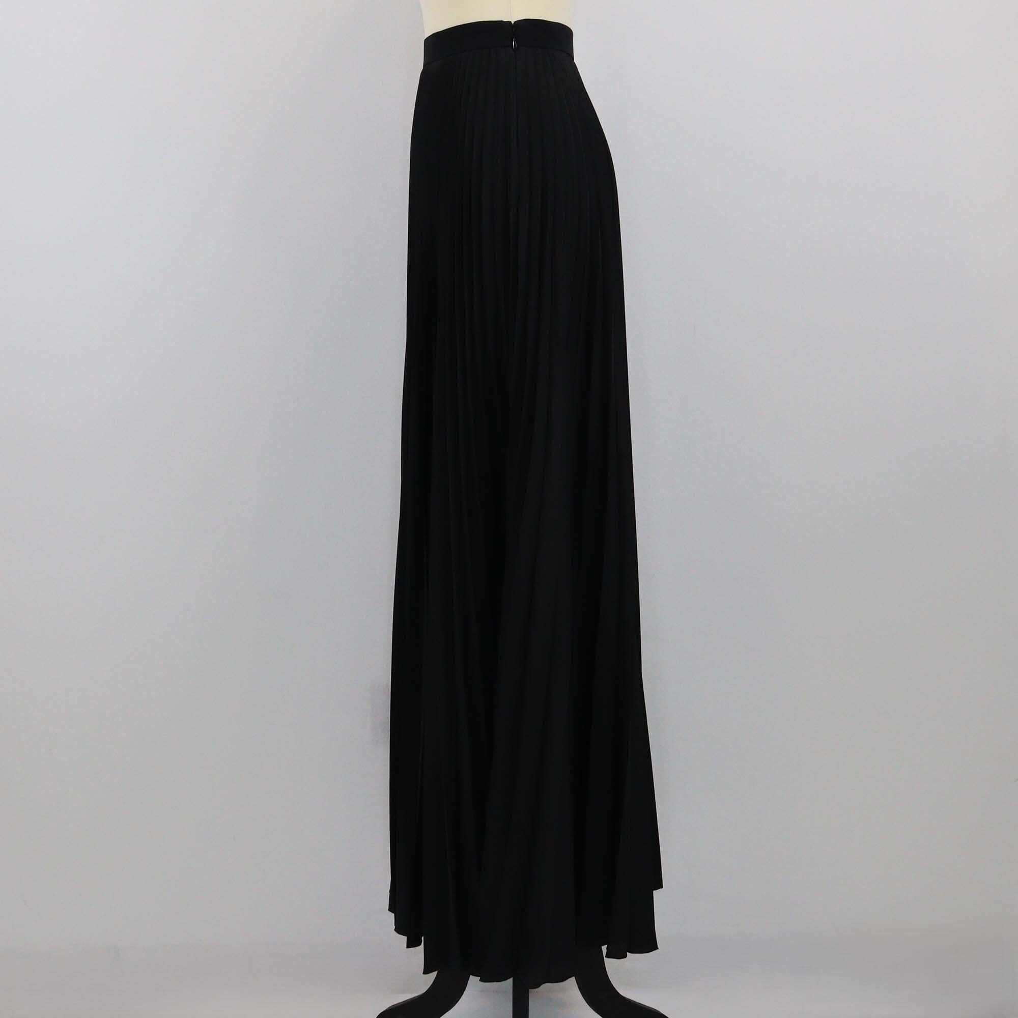 Prada Black Pleated Crepe De Chine Maxi Skirt