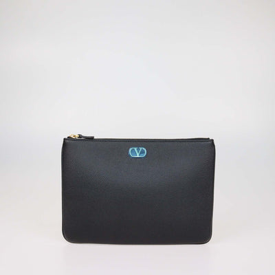 Vslentino Black Leather VLogo Signature Pouch