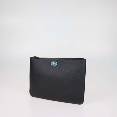 Vslentino Black Leather VLogo Signature Pouch