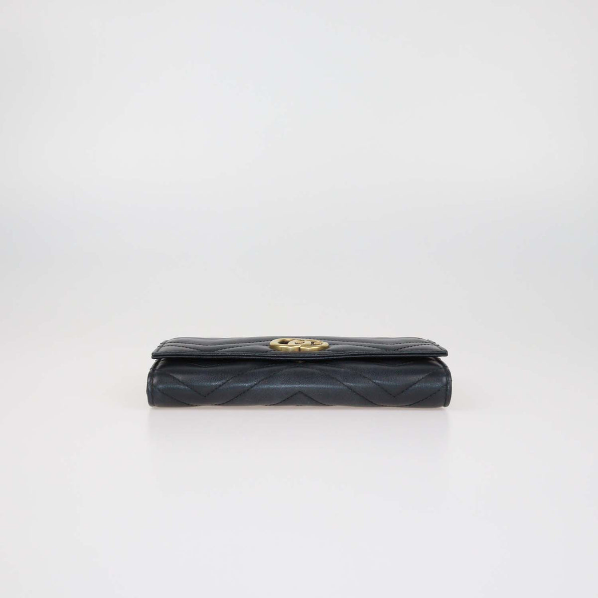 Gucci Charcoal Black Matelasse Leather GG Marmont Continental Wallet