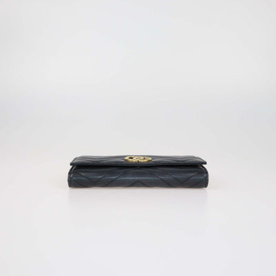 Gucci Charcoal Black Matelasse Leather GG Marmont Continental Wallet