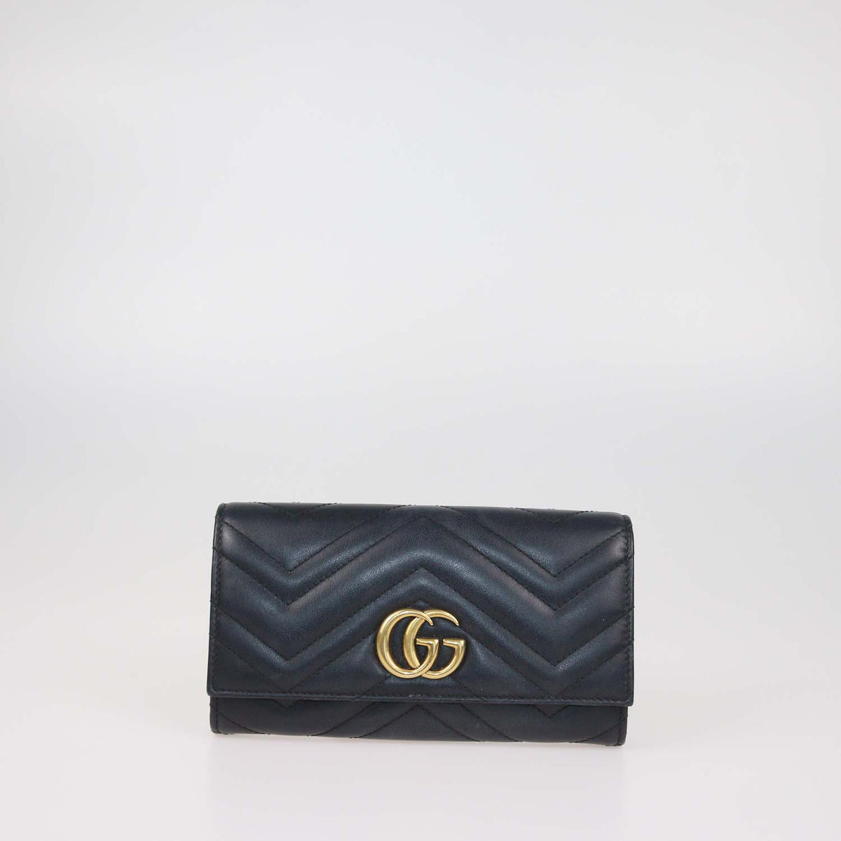Gucci Charcoal Black Matelasse Leather GG Marmont Continental Wallet