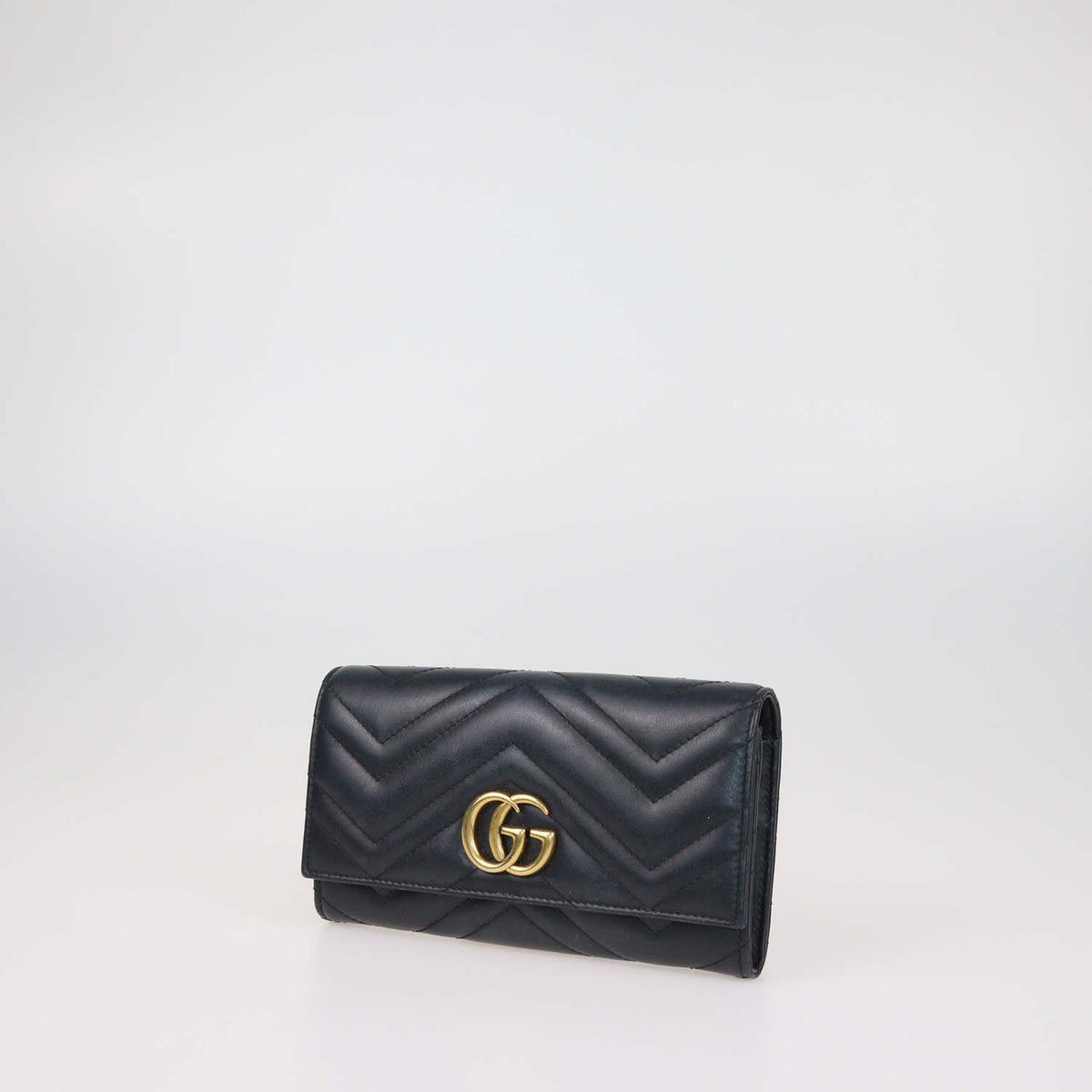Gucci Charcoal Black Matelasse Leather GG Marmont Continental Wallet