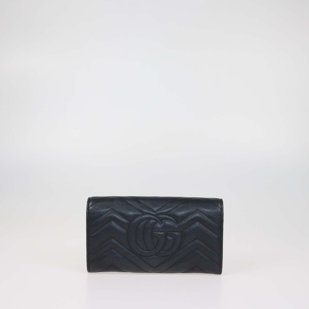 Gucci Charcoal Black Matelasse Leather GG Marmont Continental Wallet
