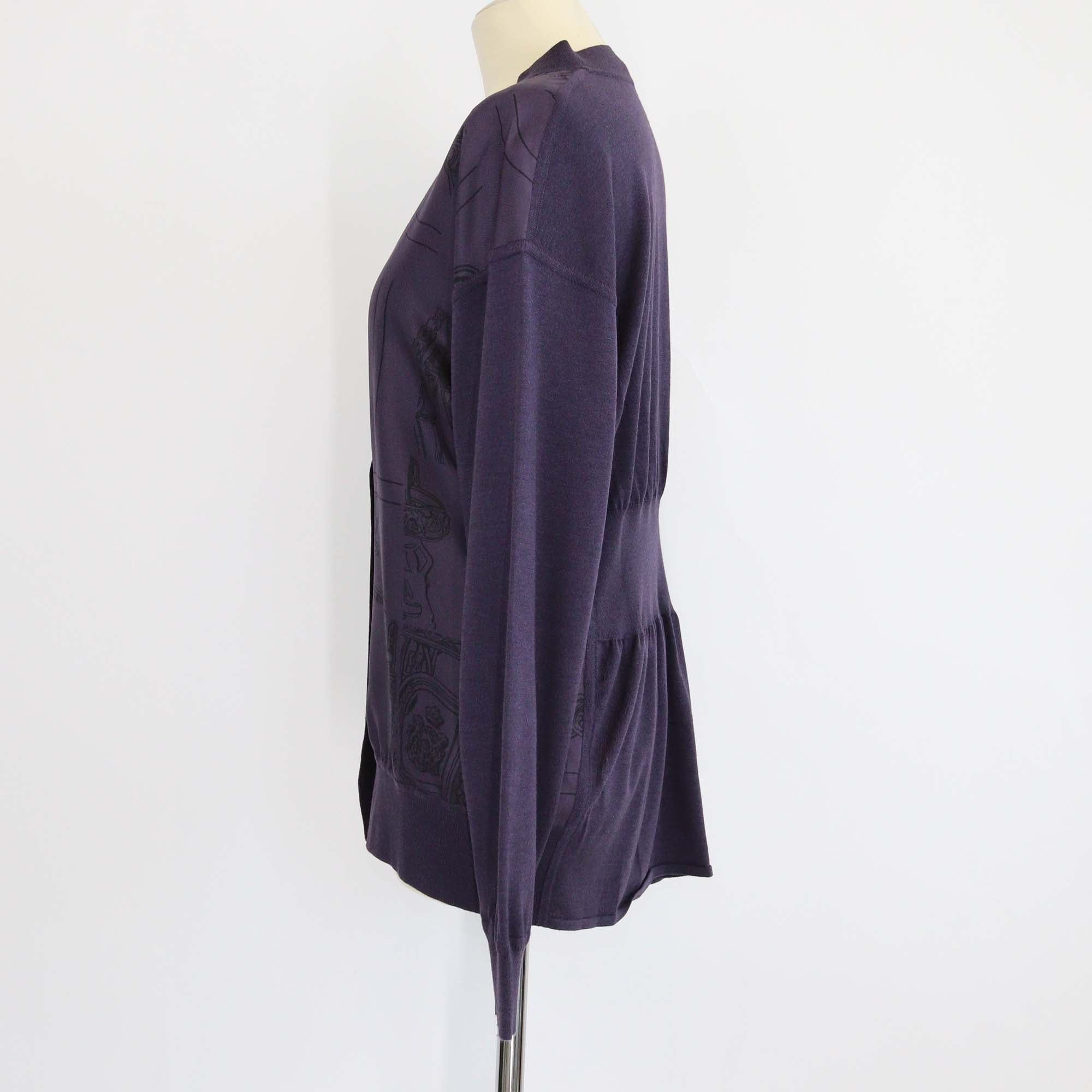Hermes Violet Silk En Desordre Finesse Long-Sleeve Cardigan