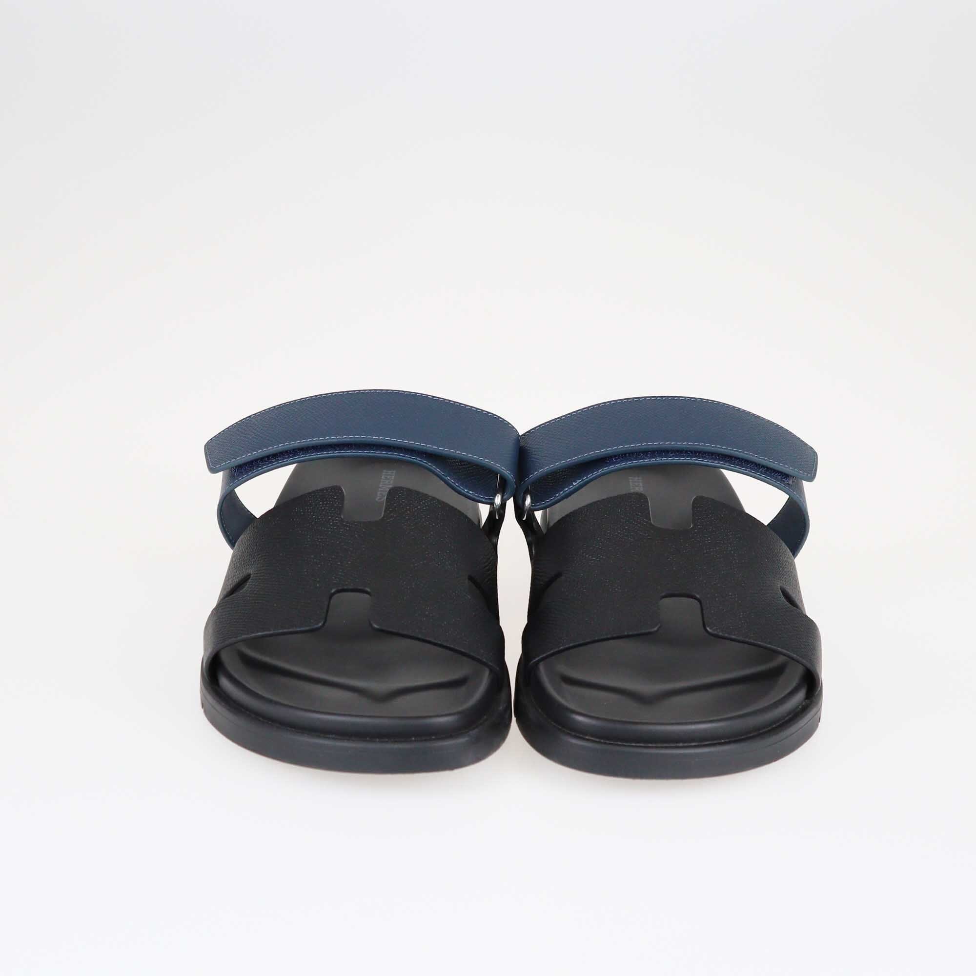 Hermes Black/Blue Celeste Epsom Chypre Sandals Shoes Hermes 