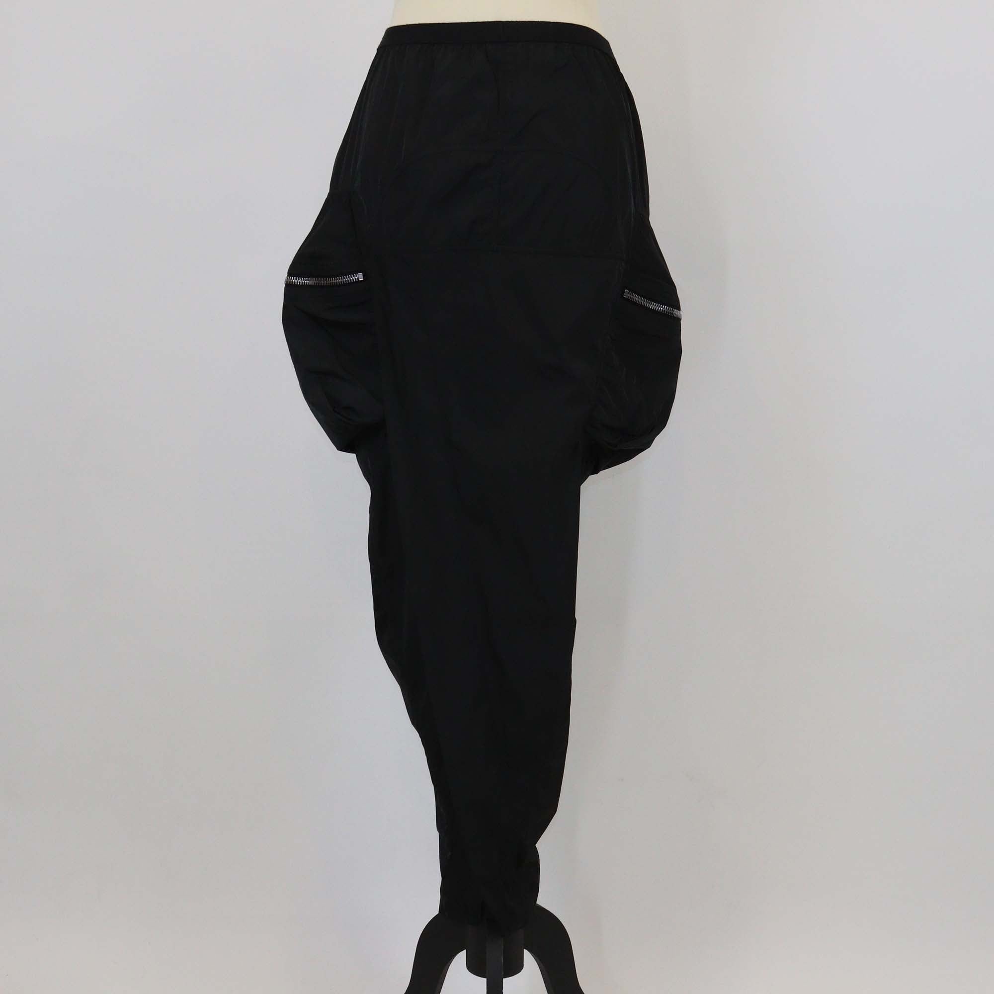 Rick Owens Black Nylon Zip Pocket Front Asymmetric Skirt