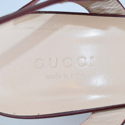 Gucci Burgundy Leather GG Marmont Block Heel Ankle Strap Sandals