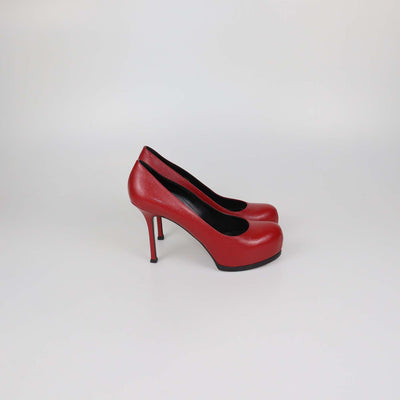 Saint Laurent Red Leather Tribtoo Platform Pumps