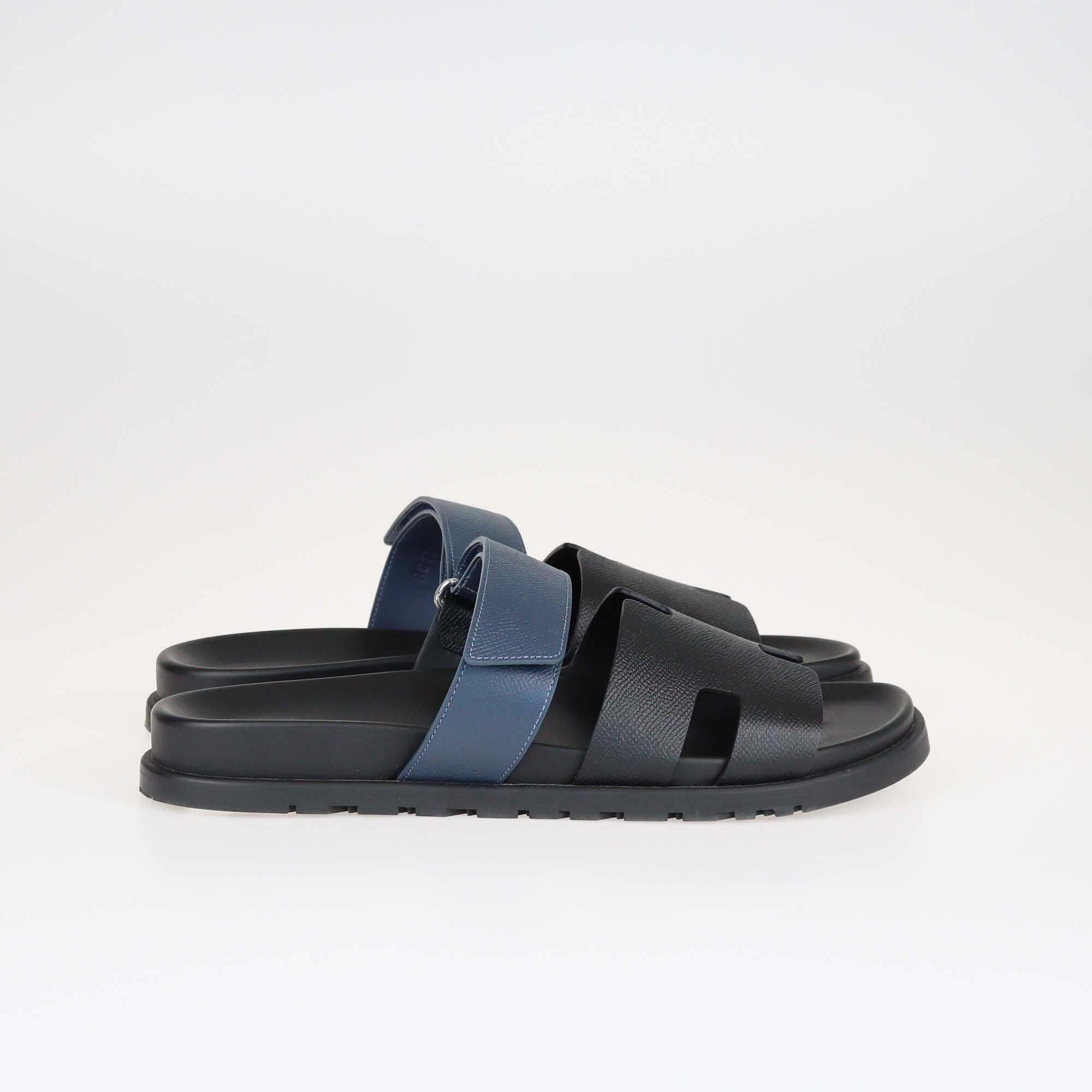 Hermes Black/Blue Celeste Epsom Chypre Sandals Shoes Hermes 