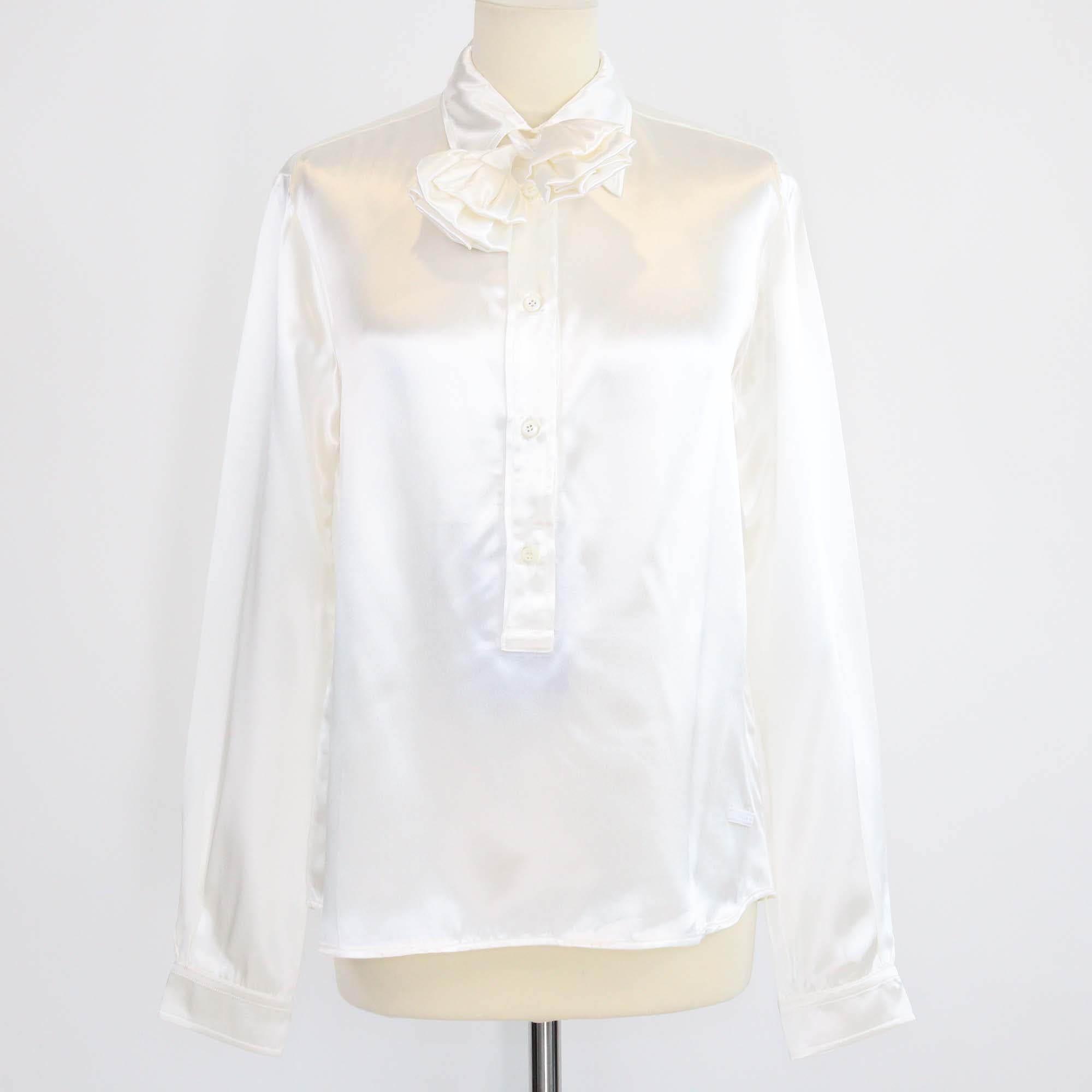 Prada Ivory Satin Embroidered Satin Long Sleeve Shirt