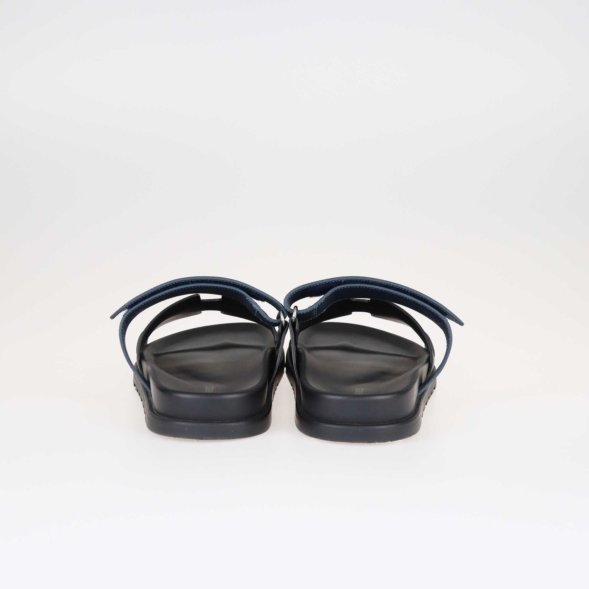 Hermes Black/Blue Celeste Epsom Chypre Sandals Shoes Hermes 