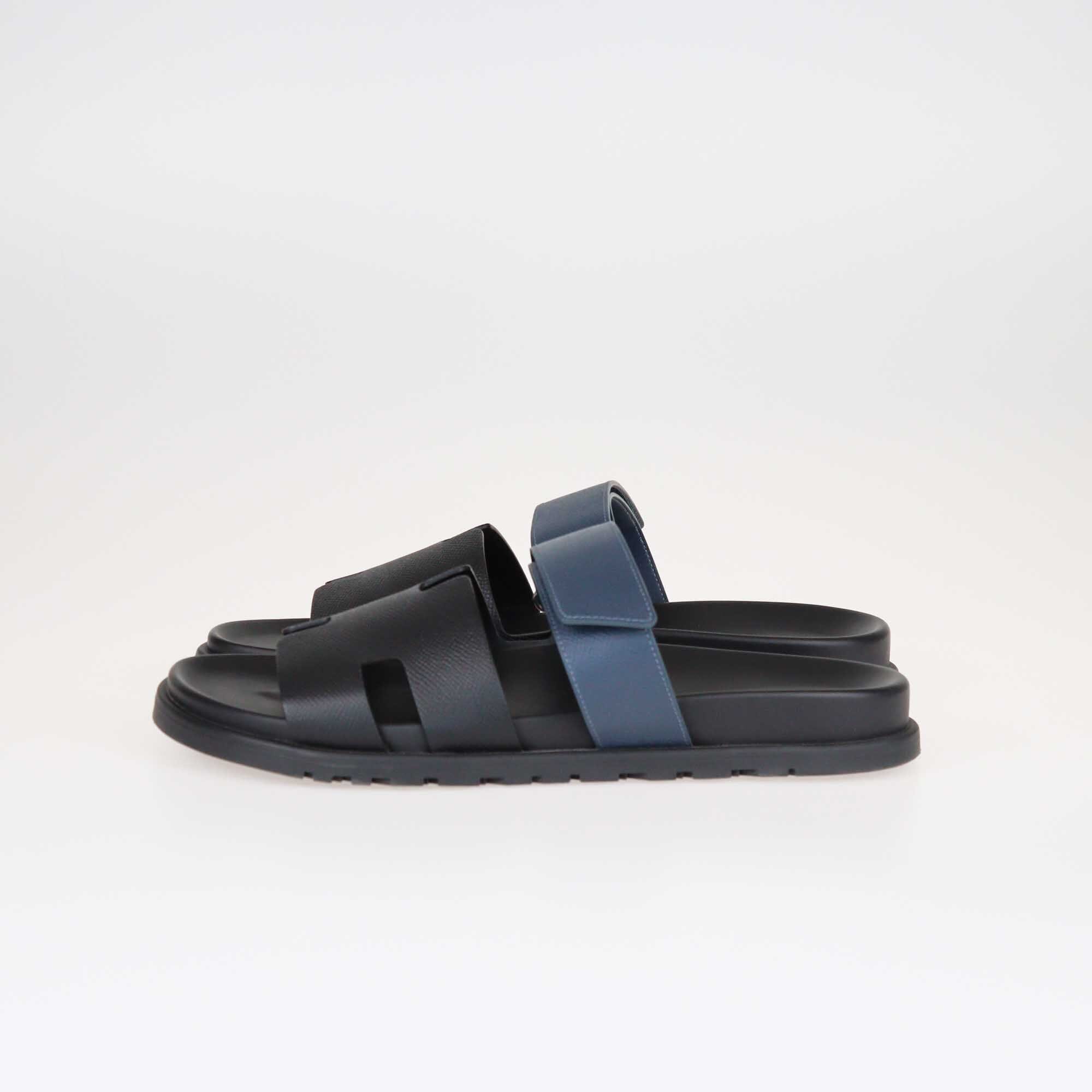 Hermes Black/Blue Celeste Epsom Chypre Sandals Shoes Hermes 