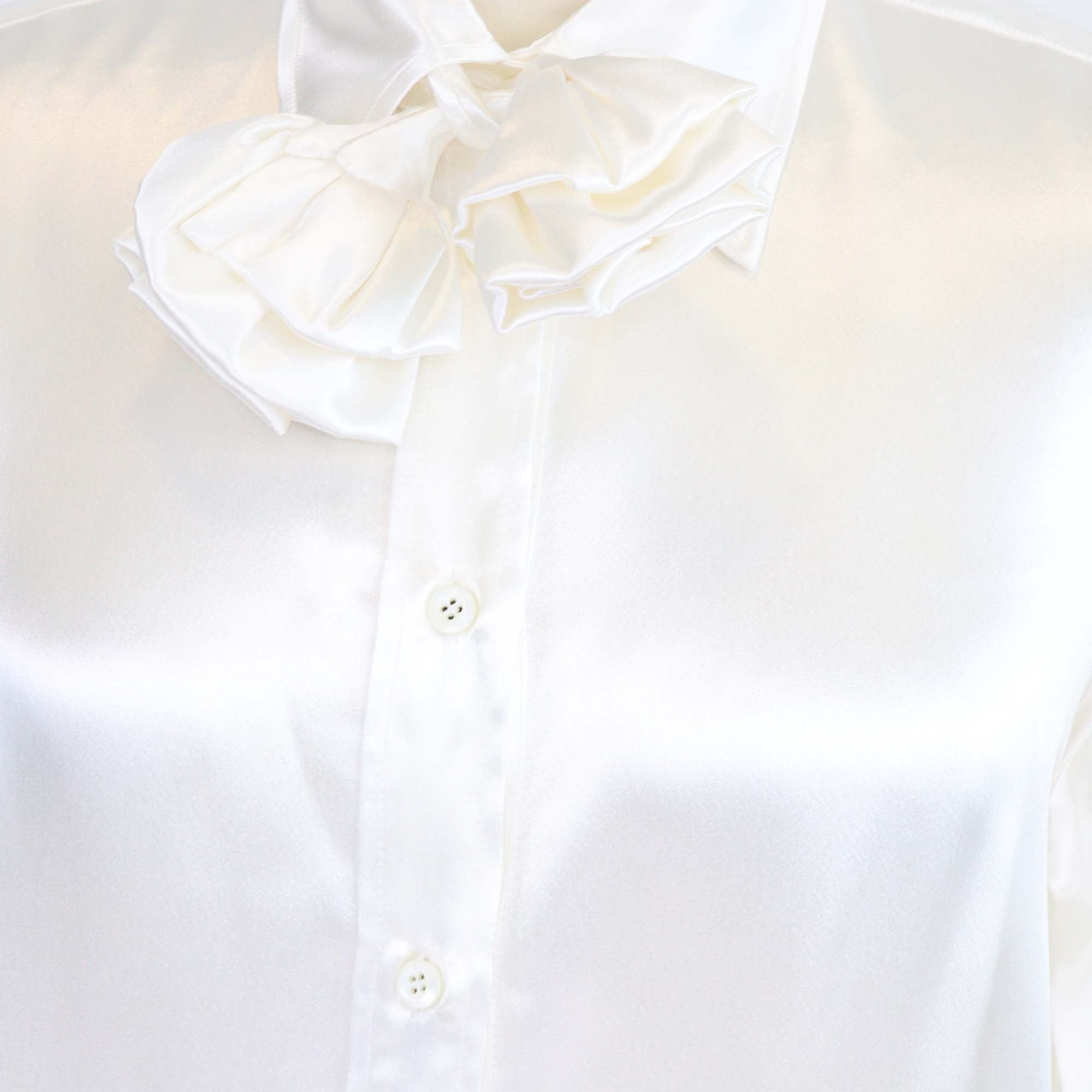 Prada Ivory Satin Embroidered Satin Long Sleeve Shirt