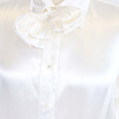 Prada Ivory Satin Embroidered Satin Long Sleeve Shirt