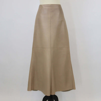 Prada Beige Lambskin Leather Logo Detail Maxi Skirt