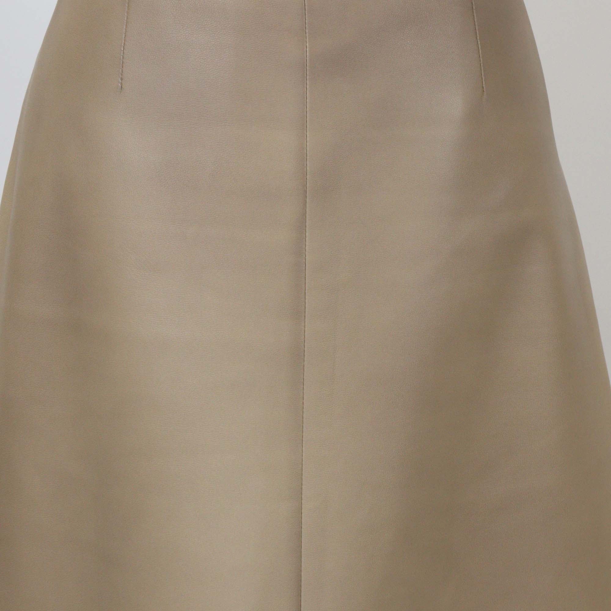 Prada Beige Lambskin Leather Logo Detail Maxi Skirt