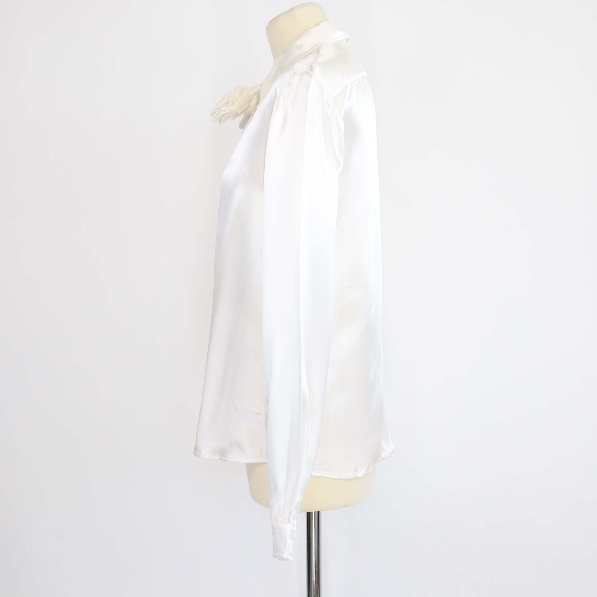 Prada Ivory Satin Embroidered Satin Long Sleeve Shirt
