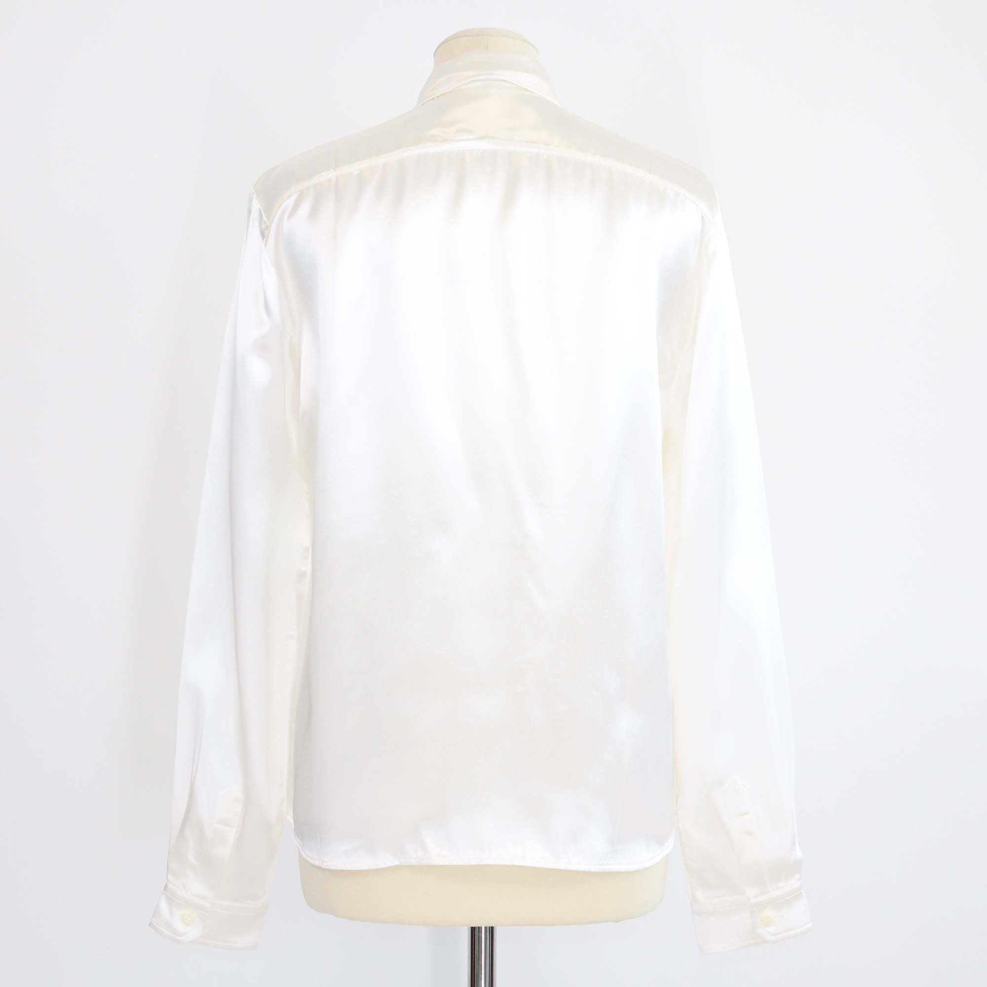 Prada Ivory Satin Embroidered Satin Long Sleeve Shirt
