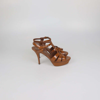 Saint Laurent Brown Patent Leather Platform Sandals