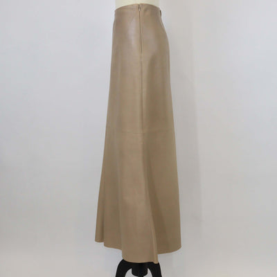 Prada Beige Lambskin Leather Logo Detail Maxi Skirt
