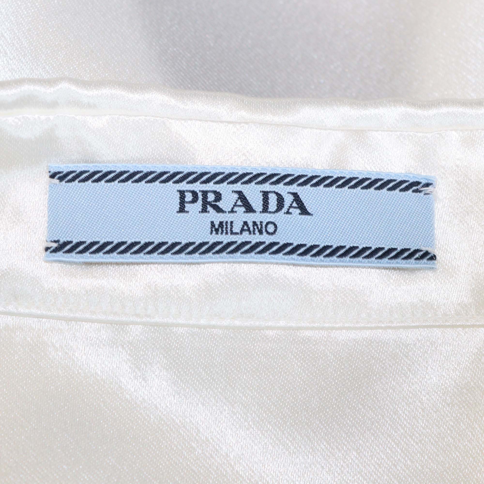 Prada Ivory Satin Embroidered Satin Long Sleeve Shirt