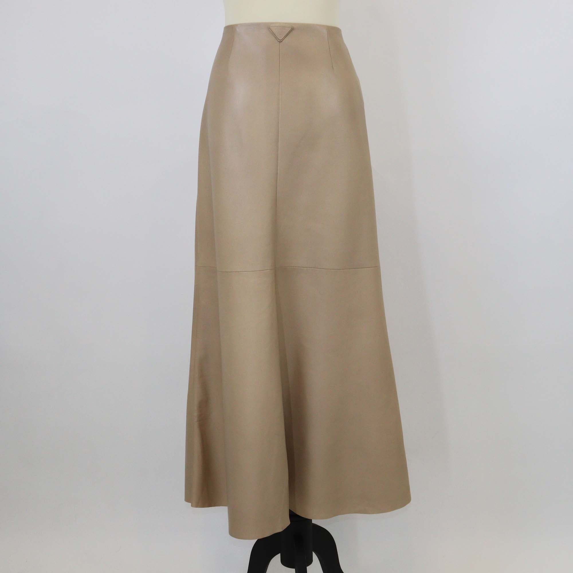Prada Beige Lambskin Leather Logo Detail Maxi Skirt