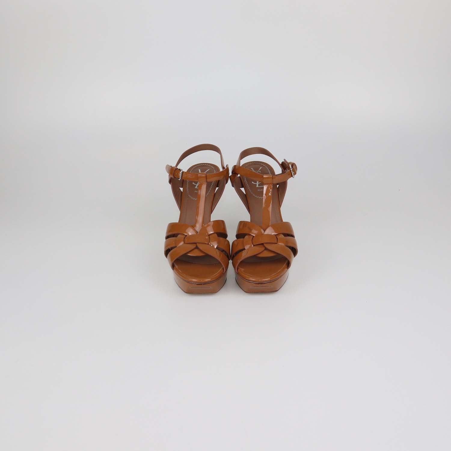 Saint Laurent Brown Patent Leather Platform Sandals