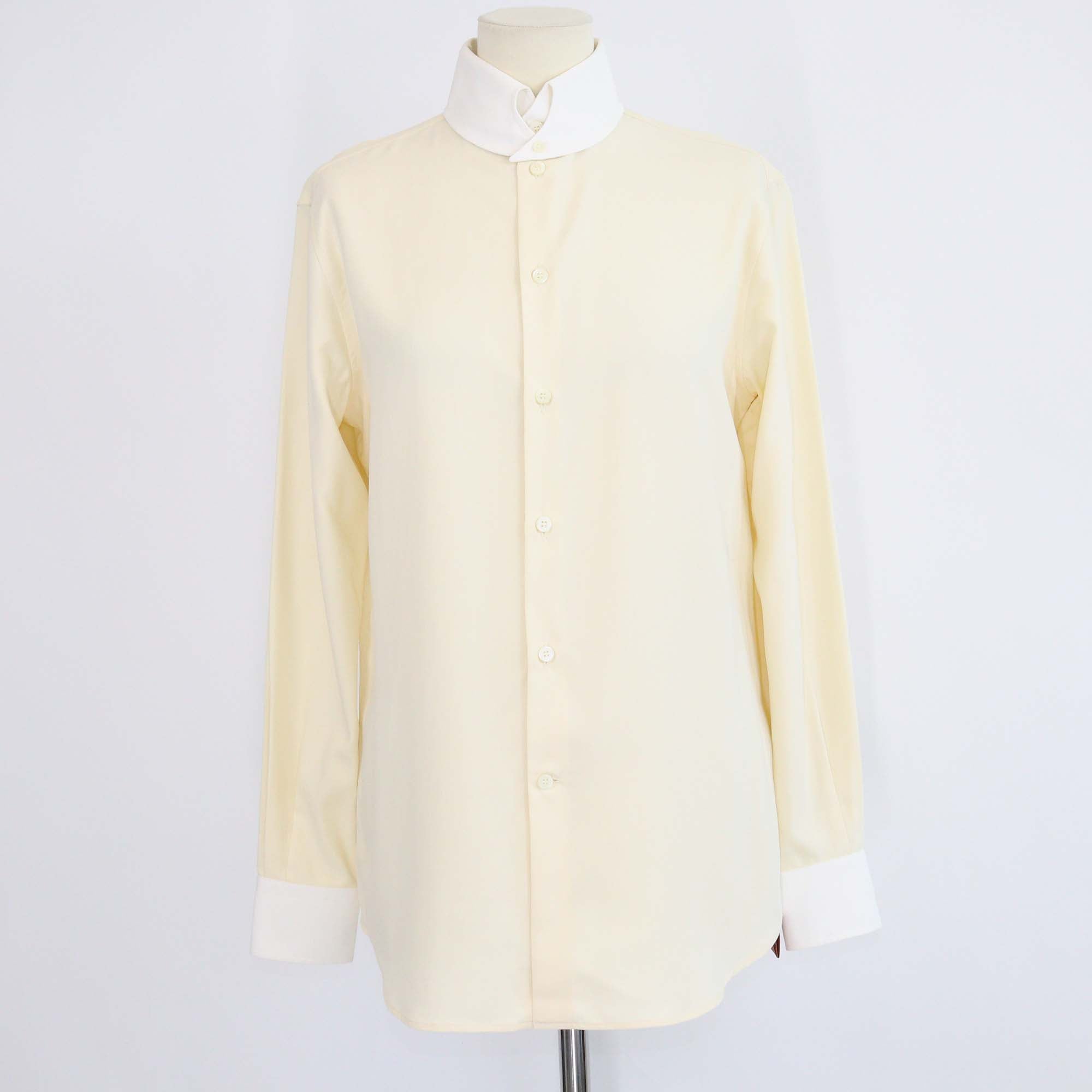 Loro Piana Lemon Chiffon Silk Dylan Collar Long Sleeve Thea Shirt