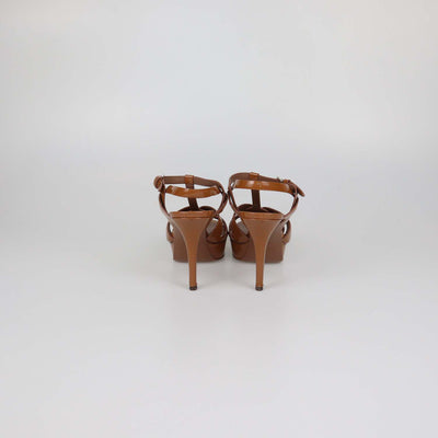 Saint Laurent Brown Patent Leather Platform Sandals