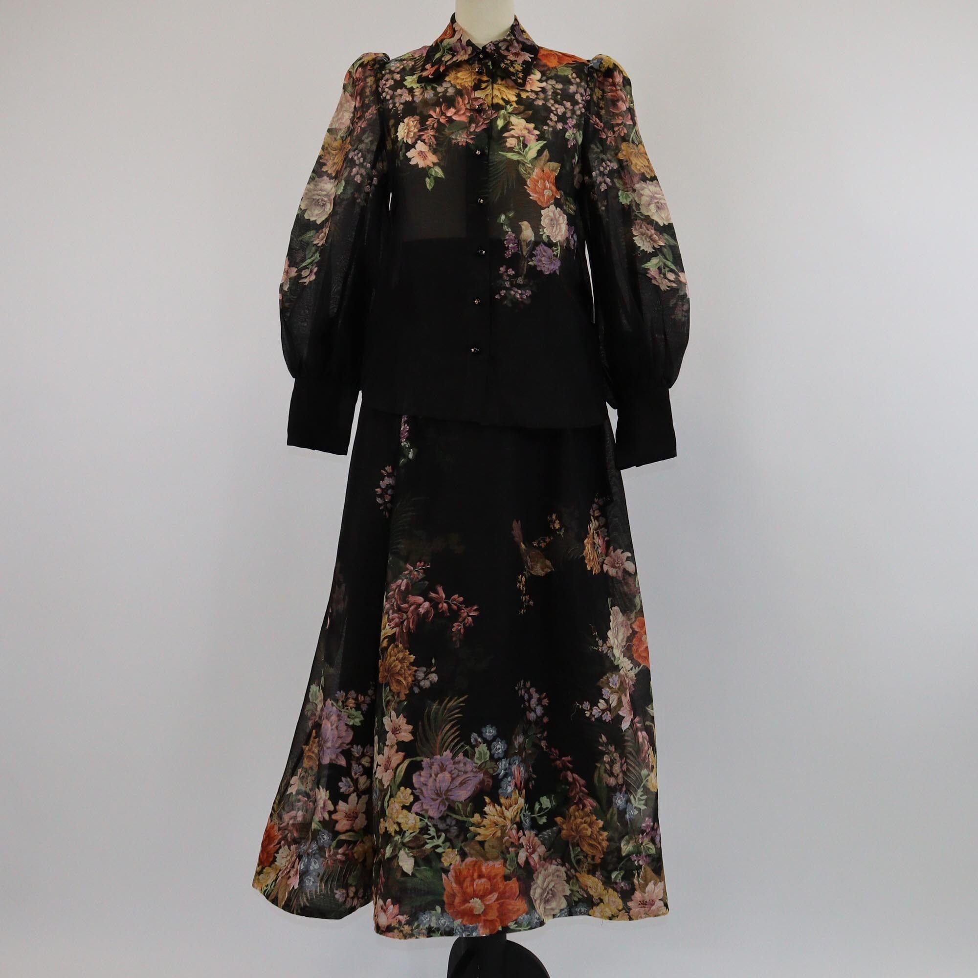 Zimmermann Black Pavilion Floral Printed Blouse & Skirt Set Womens Zimmermann 