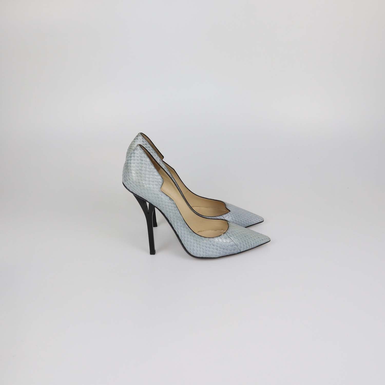 Jimmy Choo Grey Snakeskin Leather Pointed Toe Pumps