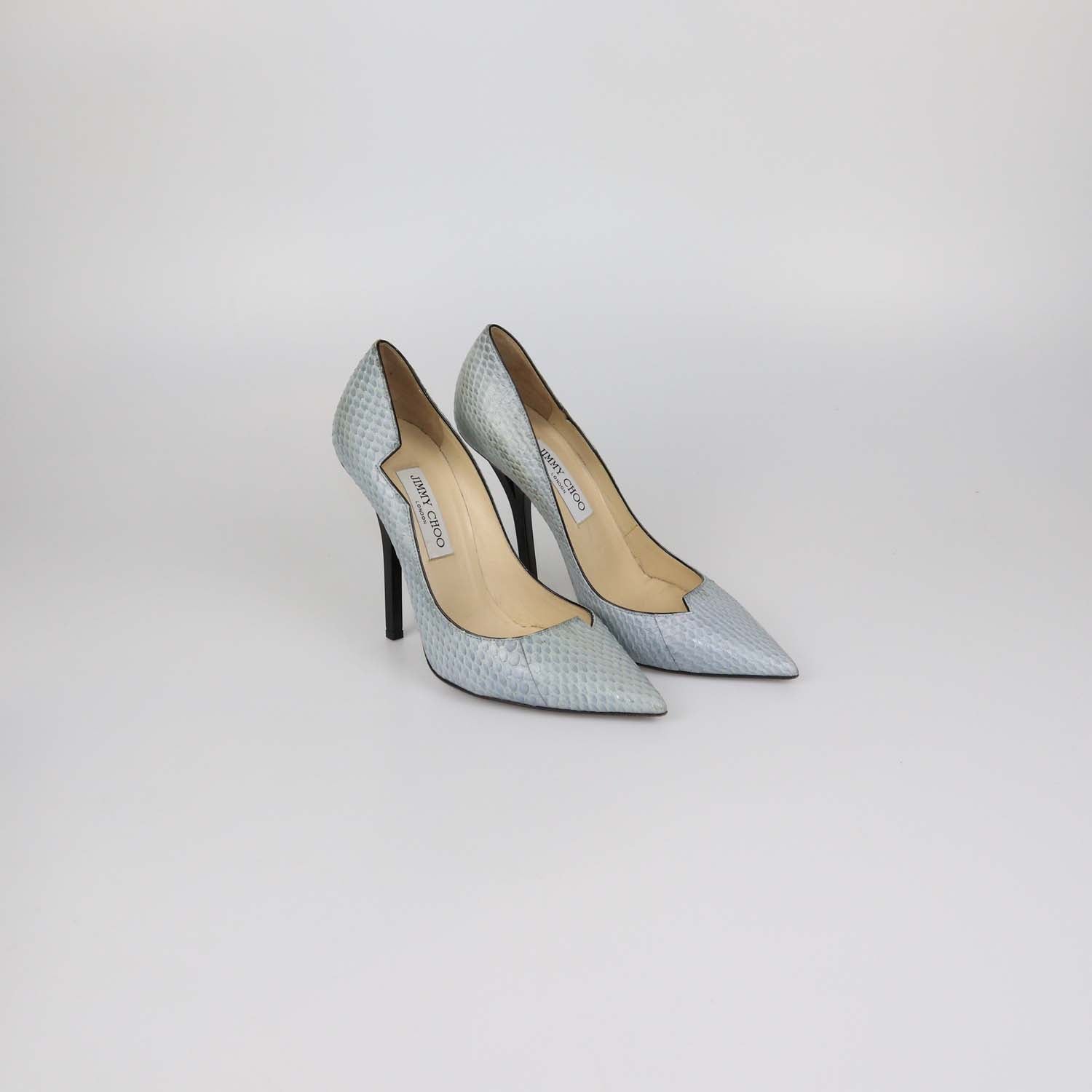 Jimmy Choo Grey Snakeskin Leather Pointed Toe Pumps