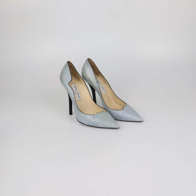 Jimmy Choo Grey Snakeskin Leather Pointed Toe Pumps