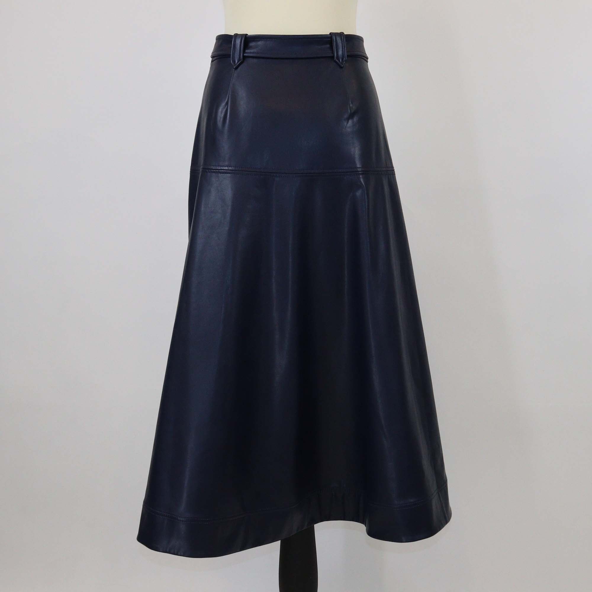 Simkhai Navy Blue Faux Leather Mayson Belted Midi Skirt