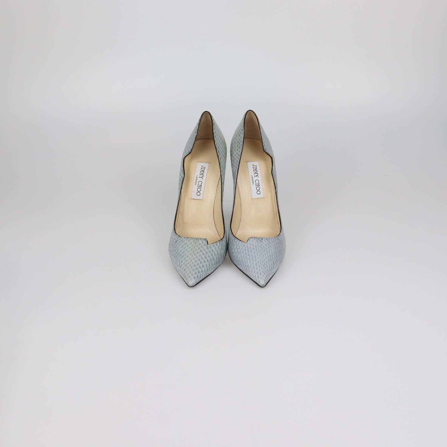 Jimmy Choo Grey Snakeskin Leather Pointed Toe Pumps