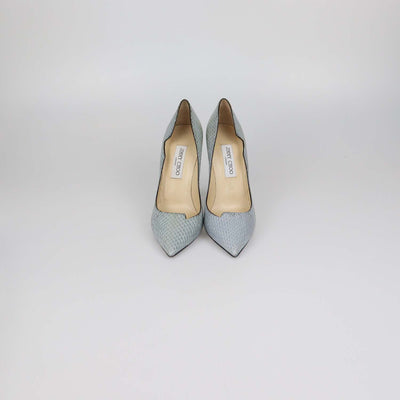 Jimmy Choo Grey Snakeskin Leather Pointed Toe Pumps