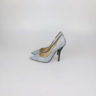 Jimmy Choo Grey Snakeskin Leather Pointed Toe Pumps