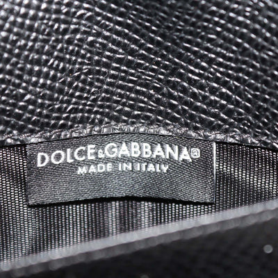 Dolce & Gabbana Black Leather DG Crystal Passport Holder